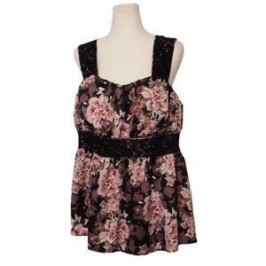 Torrid Babydoll Cami Top Black Lace Floral Print Womens Size 1